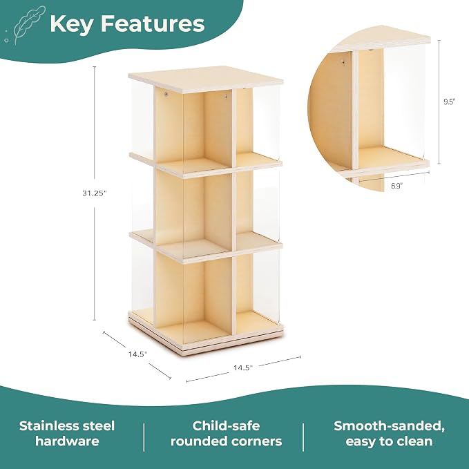 Guidecraft EdQ Kids Rotating Bookshelf: Natural Wood Revolving Bookcase - Image 2