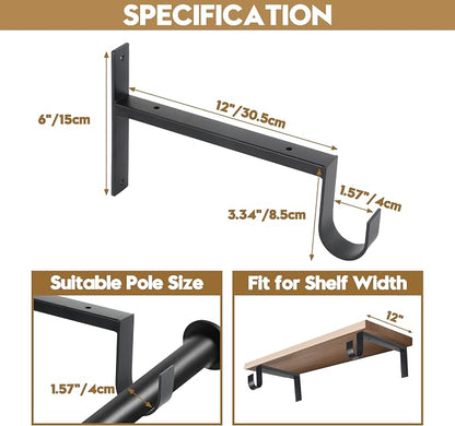 AddGrace Heavy Duty Closet Rod and Shelf Brackets 12 Inch 2 Pack | Black Coating - Image 4