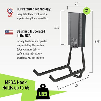 GATOR MAGNETICS MEGA 4.5 in Open Hooks, 45 lb Heavy Duty Magnetic Hooks - Image 2