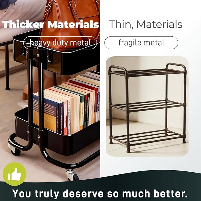2 Tier Cart with Wheels Heavy Duty Metal Rolling Storage Cart - Image 4