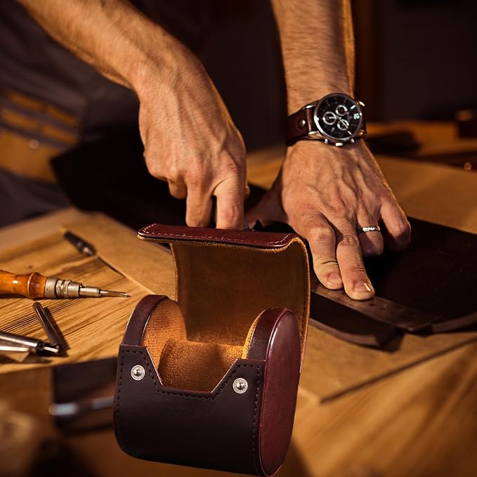 MR.OKAY Single Watch Travel Case- Classic Leather Watch Case - Image 6