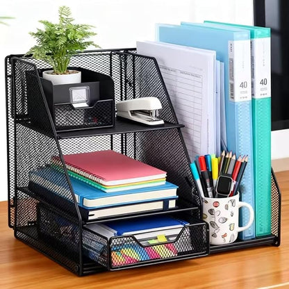 Black Mesh Desk Organizer Set, 3-in-1 Office Organizer by Unknown