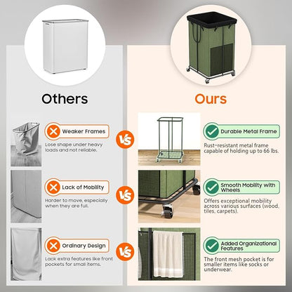 150L Laundry Hamper with Wheels, Rolling Laundry Basket with Metal Frame and - Image 3