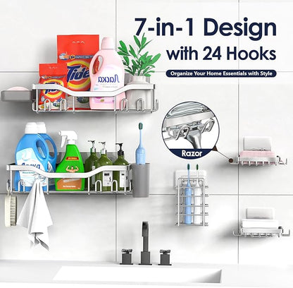 Shower Caddy Adhesive Shower Organizer 7-Pack, Rustproof Stainless Steel - Image 4