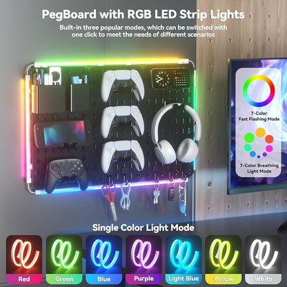 KDD 9 in 1 RGB Gaming Wall Organizer Peg Board - Image 4