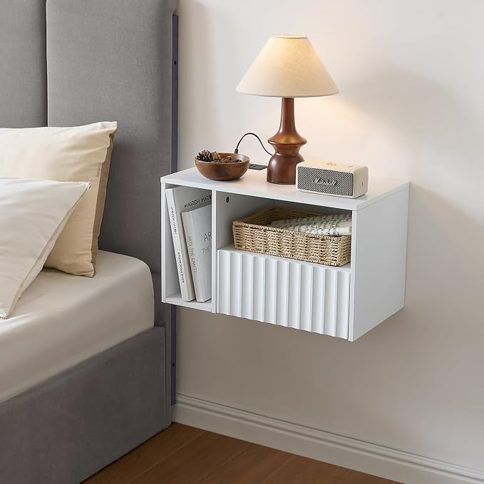 Modern Matte White Fluted Floating Nightstand - Image 6