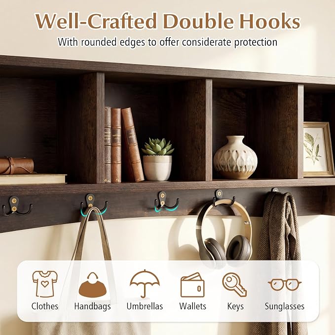 Giantex Wall Mounted Coat Rack, 28.5'' Wooden Floating Shelf - Image 3