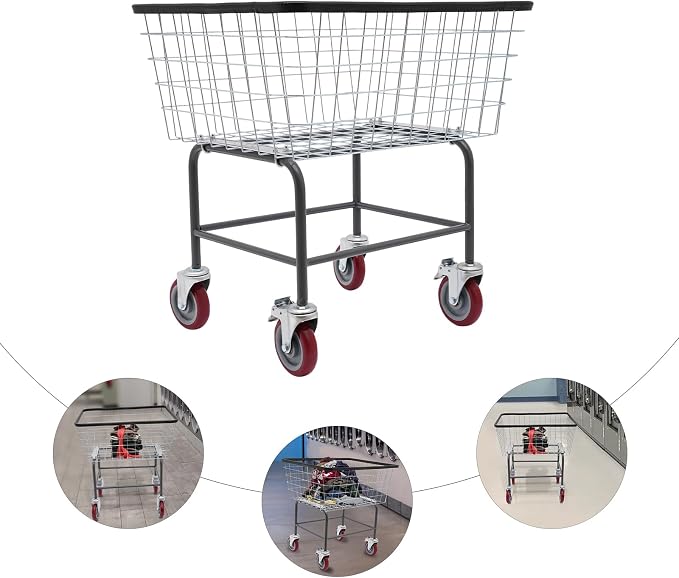 Laundry Cart, Steel Wire Laundry Cart, Laundry Basket - Image 4