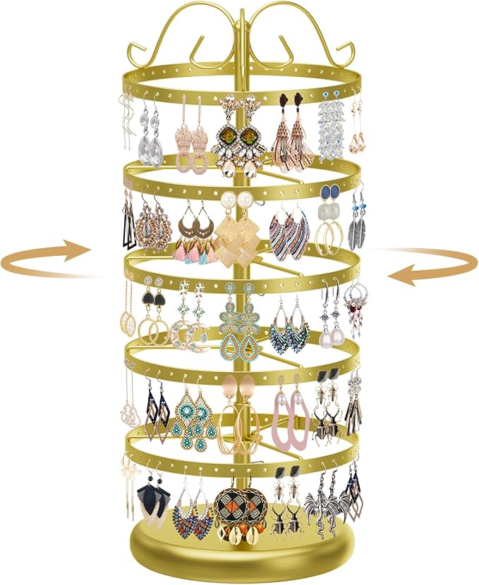MODOWEY Rotating Earring Holder Organizer Display, 5 Tiers Metal Tree, by MODOWEY