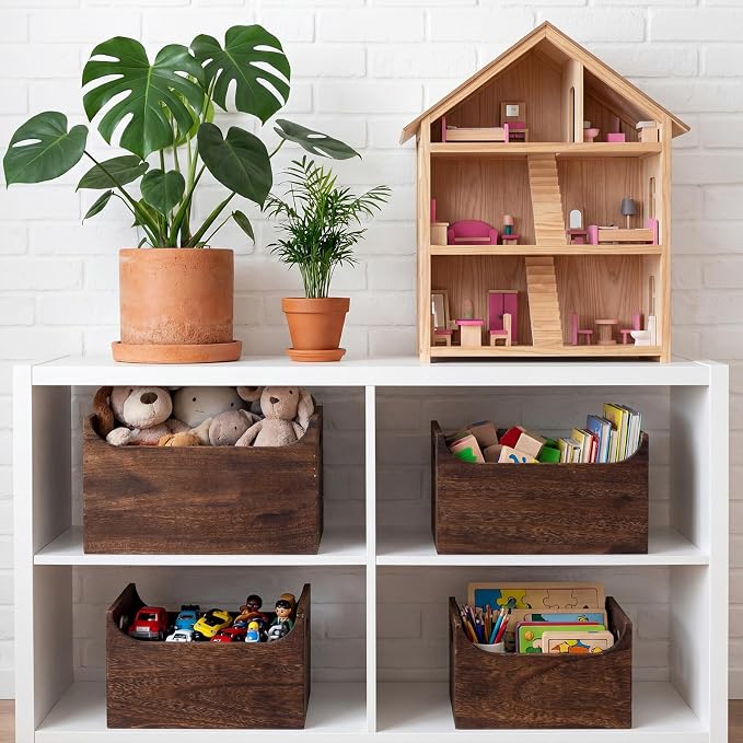Novabright 4 Pack Wood Crates Nesting Storage Baskets Multiple Sizes Decorative - Image 7