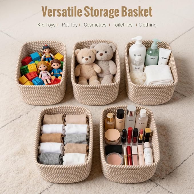 5 Pack Small Woven Storage Baskets - Image 4