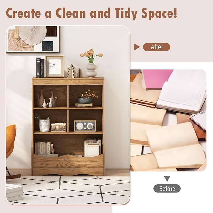 Storage Organizer, Small Bookcase w/ 4 Open Cubes & 1 Bottom Compartment - Image 9