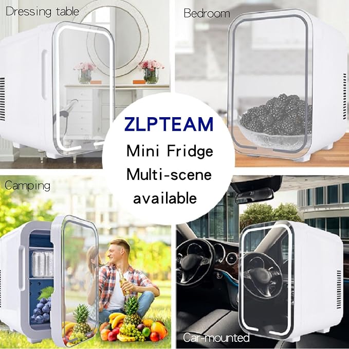 Mini Fridge with Mirror Door & Adjustable LED Lights - 8L Cosmetic Skincare - Image 6