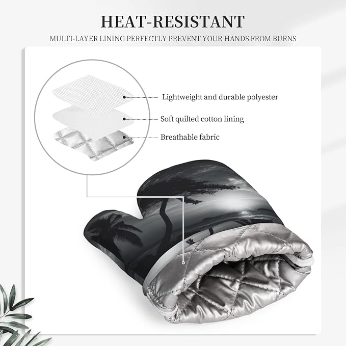 Sea and Tree in the Night Print Oven Mitts Set of 2, Heat Resistant Silicone - Image 5
