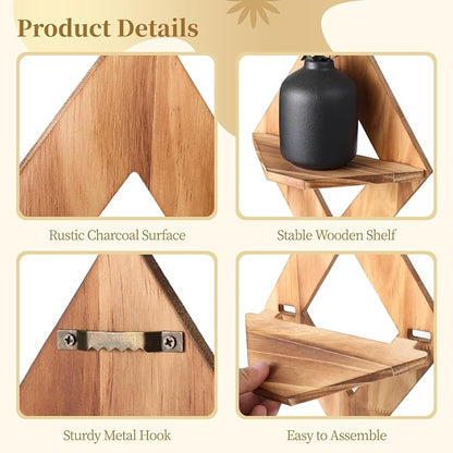 Rhombic Charcoal Shelf, Wooden Planter Wall Shelves Floating, Decorative - Image 2