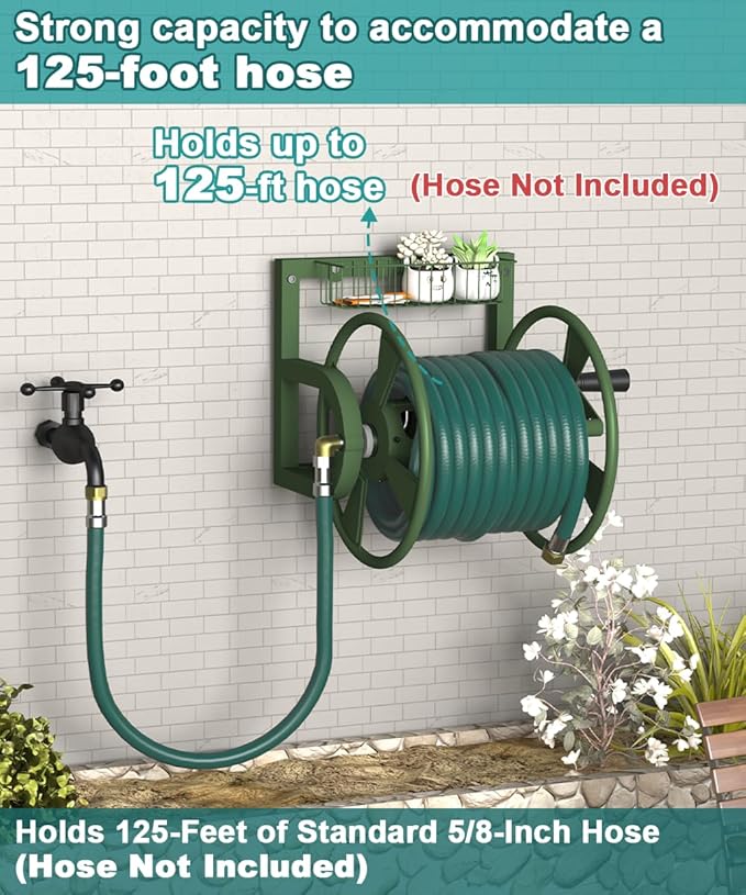 Artigarden Garden Wall Mounted Hose Reel, Outdoor Heavy-Duty Water Hose Holder - Image 4