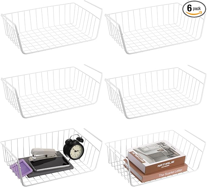 6 Pack Under Shelf Basket, Slide in Wire Hanging Storage Baskets, Slides Under by Unknown