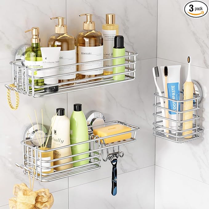 LEVERLOC Shower Caddy Suction Cup, 3 Pack Heavy Duty Bathroom Organizer by LEVERLOC