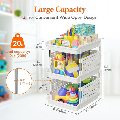 Lifewit 3 Tier Plastic Stackable Storage Baskets - Image 3