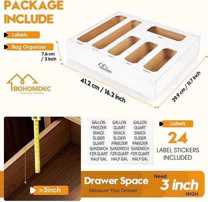 6 in 1 Bamboo Ziploc Bag Storage Organizer, Snack & Freezer Bags, Wall - Image 3