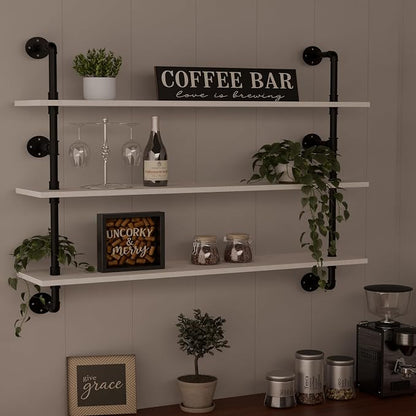 HDDFER Industrial Pipe Shelving Rustic White Pipe Wall Shelves Industrial - Image 4