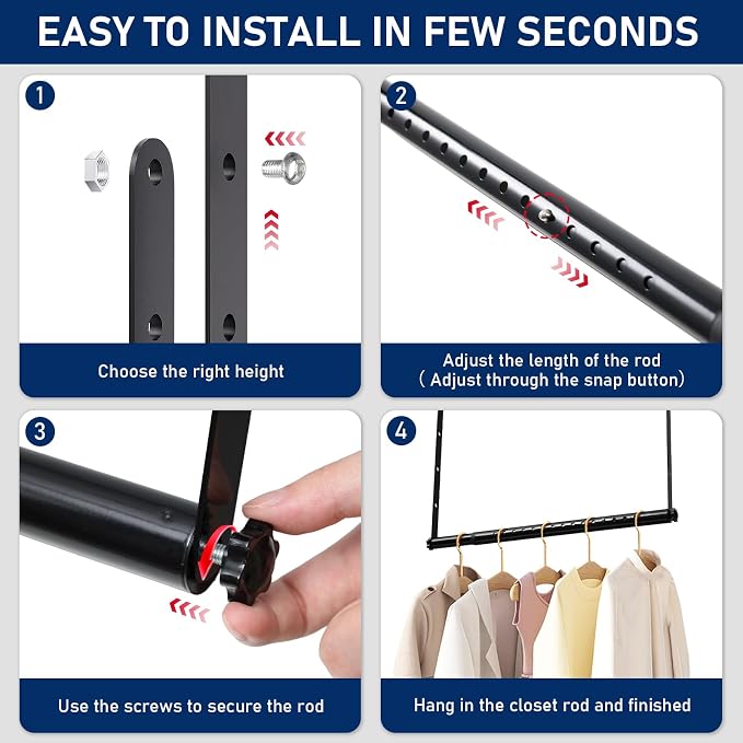 Hanging Closet Rod Extenders, Adjustable Width and Height Closet Extender - Image 6