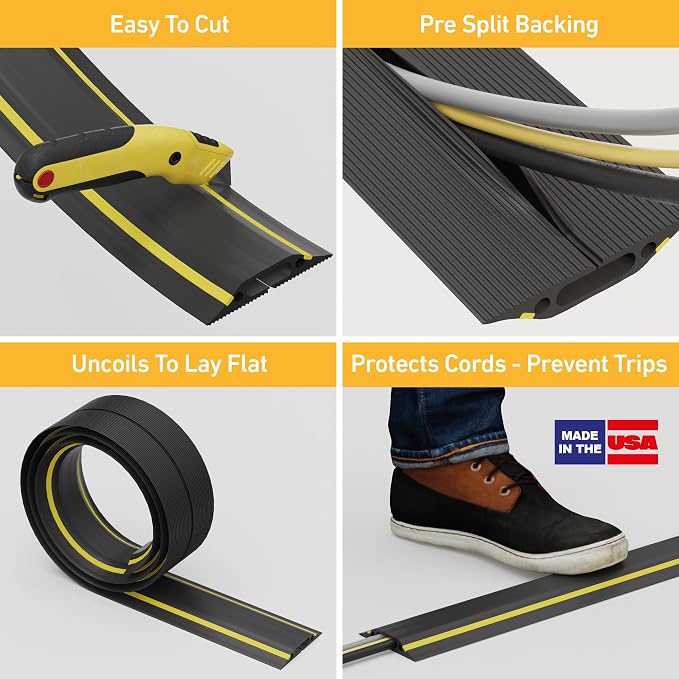 D-Line 6ft Floor Cord Cover, Made in USA Linkable Cable Protector, Hide - Image 2