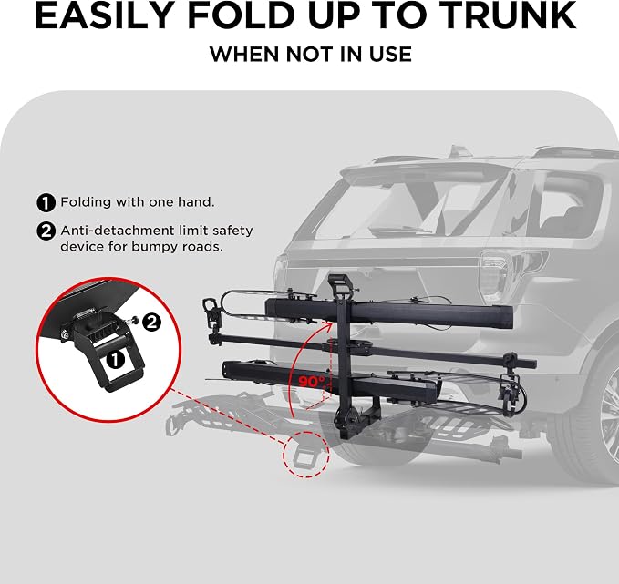 Hitch Mount 2 EBike Rack, 200 lbs Capacity Electric Bike Carrier Foldable - Image 6