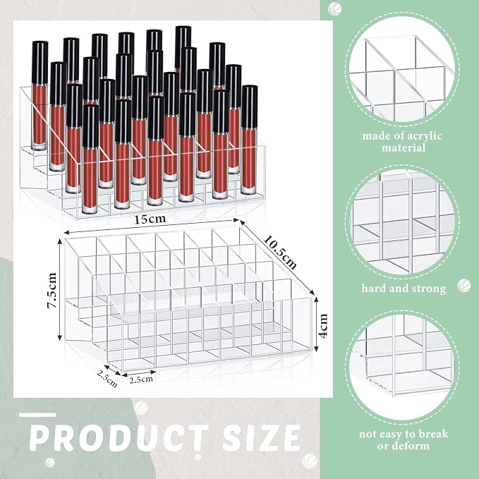 Macarrie 4 Pieces Lipstick Holder Organizer 24 Slot Acrylic Lipstick Makeup - Image 2
