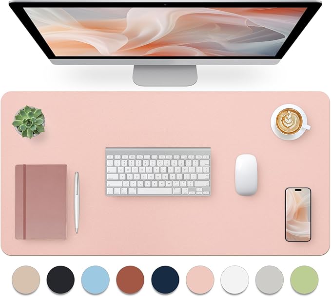 Bloss Pink Desk Mat, Waterproof Non-Slip Leather Desk Pad, Large Mouse Pad by Bloss