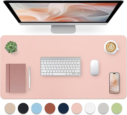 Bloss Pink Desk Mat, Waterproof Non-Slip Leather Desk Pad, Large Mouse Pad by Bloss