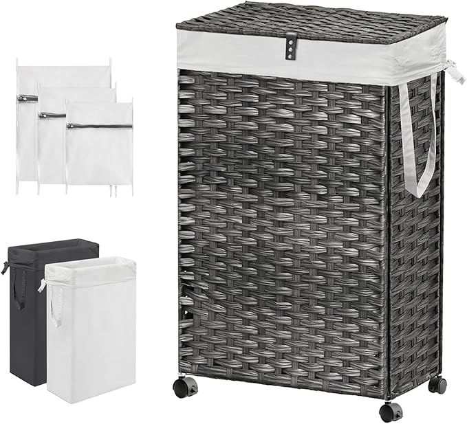 88L Slim Laundry Hamper with Wheels, 23.3 Gallon Rolling Laundry Basket with Lid by Hiagnete