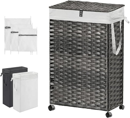 88L Slim Laundry Hamper with Wheels, 23.3 Gallon Rolling Laundry Basket with Lid by Hiagnete