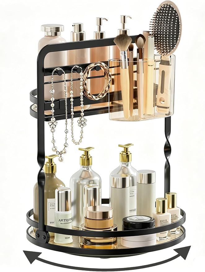 360 Rotating Makeup Organizer, 2-Tier Black Perfume Organizer by DUANFEE