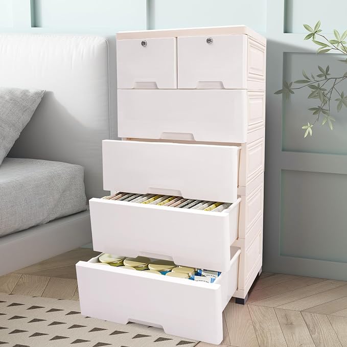 6-Drawer Plastic Dresser Organizer Lockable Storage Cabinet | Hold up to 66.13 - Image 2