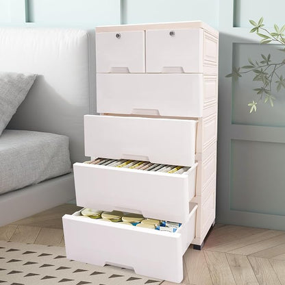 6-Drawer Plastic Dresser Organizer Lockable Storage Cabinet | Hold up to 66.13 - Image 2
