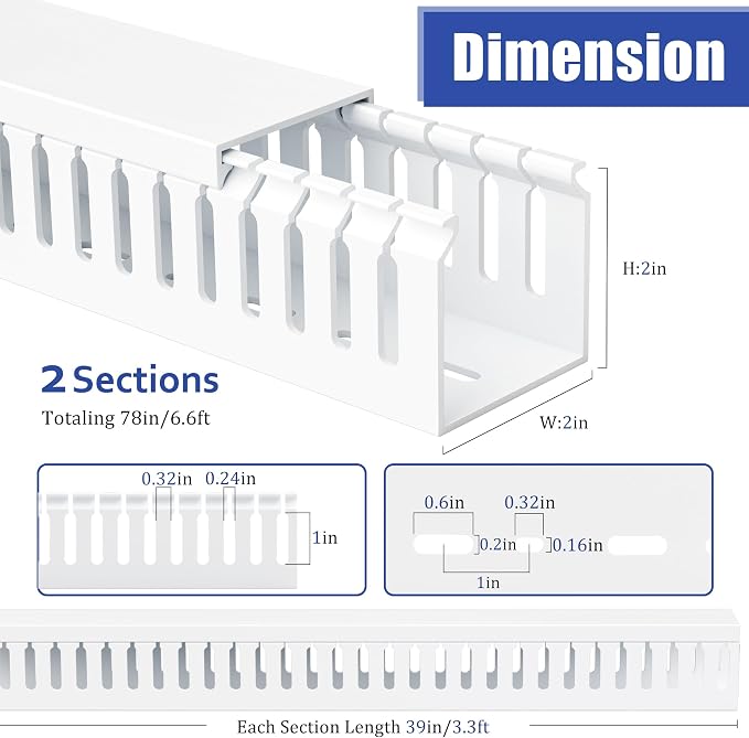 ZhiYo 2x2in Professional Server Rack Cable Management Raceway, 6.6ft Cable - Image 2