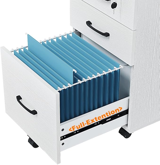 Panana 3 Drawer Wood Mobile File Cabinet, Under Desk Storage Drawers Small File - Image 7