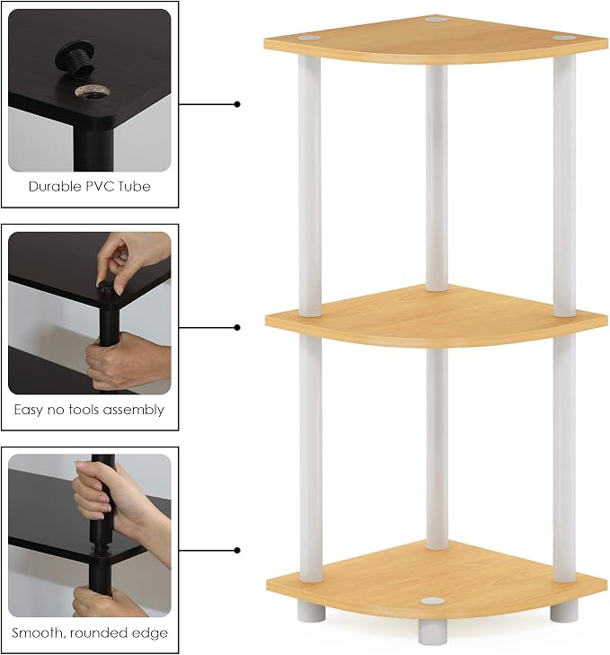 Furinno TURN-N-TUBE Corner Shelf, 3-Tier Corner Bookshelf, Display Storage - Image 5