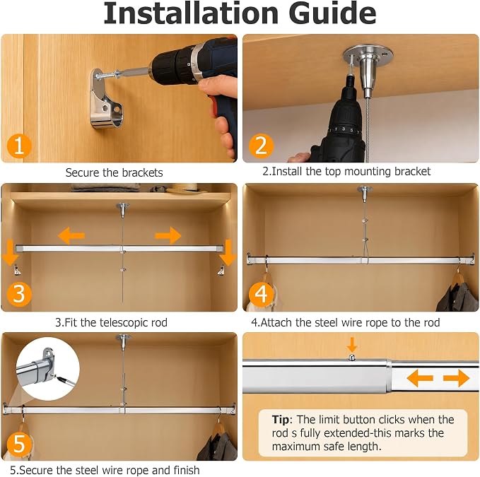 Heavy Duty Oval Closet Rod for Hanging Clothes, 51-70 Inch Adjustable Closet - Image 7