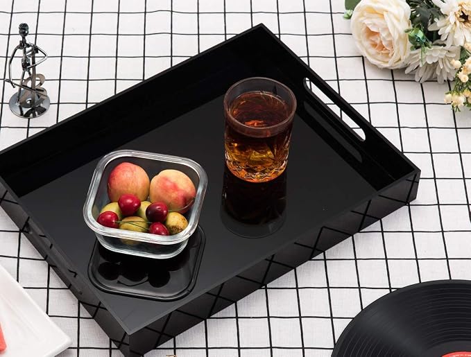 Glossy Black Sturdy Acrylic Serving Tray - Image 3