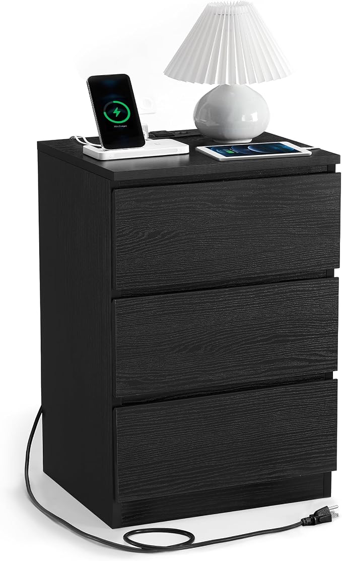 VASAGLE Nightstand with Charging Station, 2 AC Outlets and 2 USB Ports by Unknown