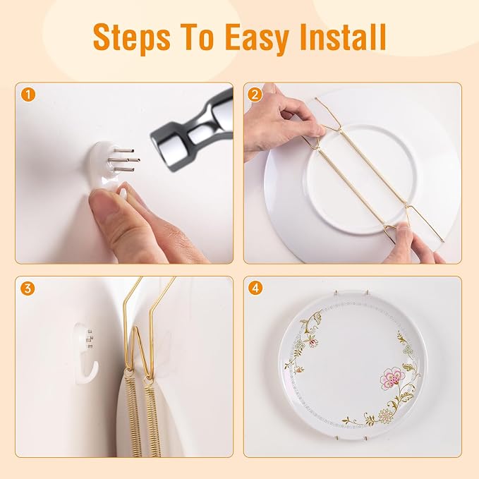 Bilillo 7 pcs Plate Hangers for The Wall, 4/6/8/10/12 Inch Invisible Plates - Image 5
