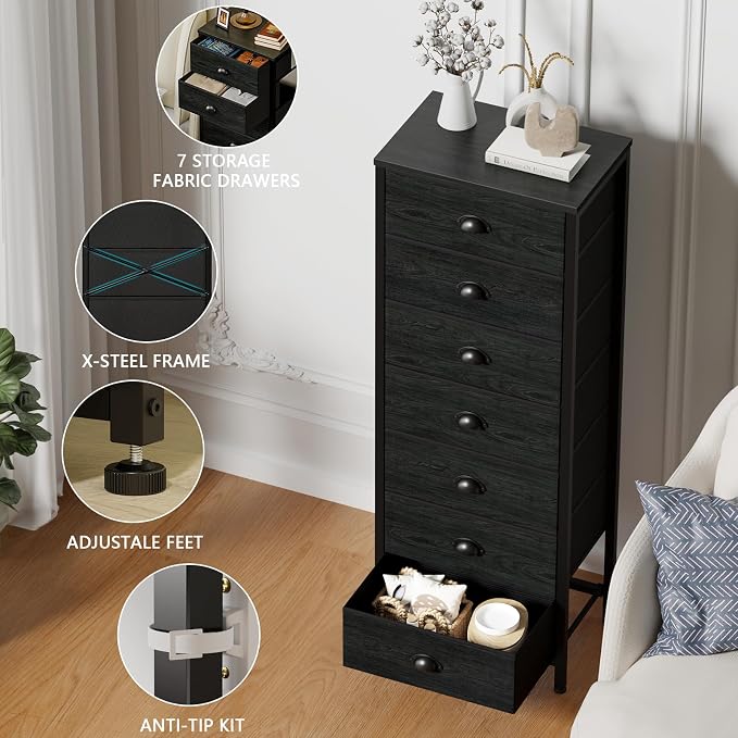 Furnulem Bedroom Dresser, Tall Chests of Drawers - Image 7