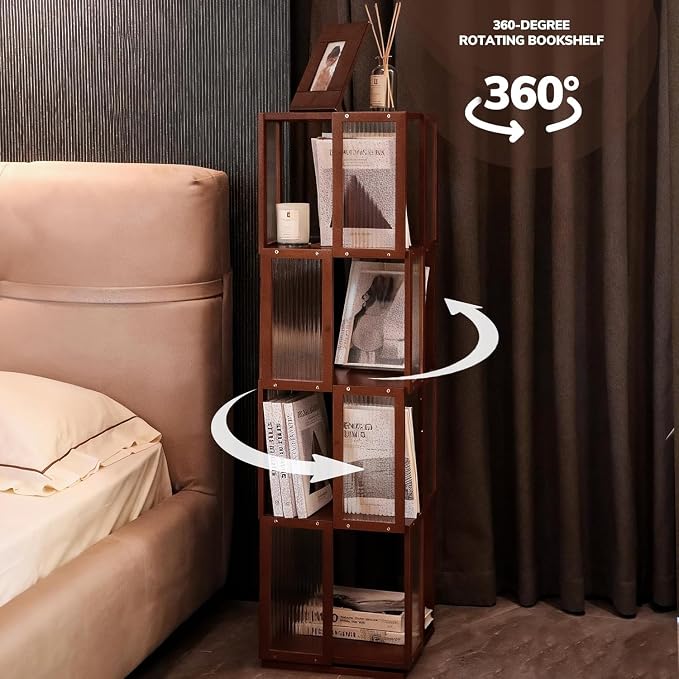 BAMEOS Rotating Bookshelf Tower 4 Tier, 360 Spinning Bookcase - Image 4