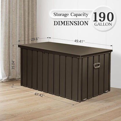 Domi 190 Gallon Metal Deck Box Waterproof, Outdoor Storage Box - Image 3