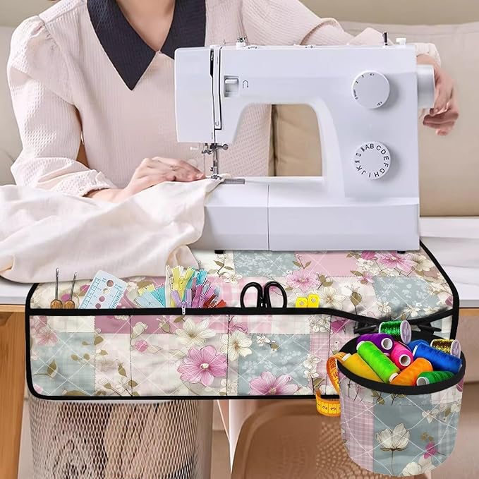 Sewing Machine Mat Pink Blue Floral Patchwork Non Slip Stitching Device - Image 4