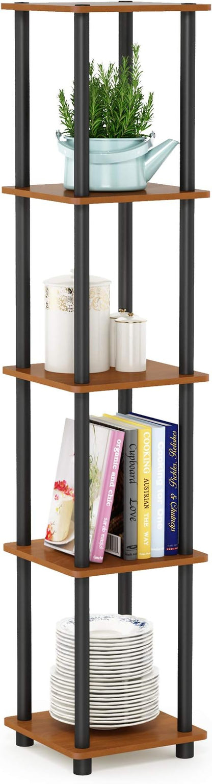 FURINNO Turn-N-Tube 5-Tier Corner Square Rack Display Shelf, Light Cherry/Black by Furinno-FitsYourSpaceFitsYourBudget