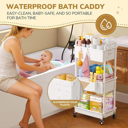 Goovilla Diaper Cart with Lockable Wheels and Easy Assembly, 3 Tier White - Image 3