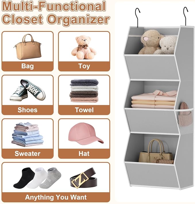 Hanging Closet Organizer 3 Shelf Collapsible Bedroom Closet Organizers and - Image 5